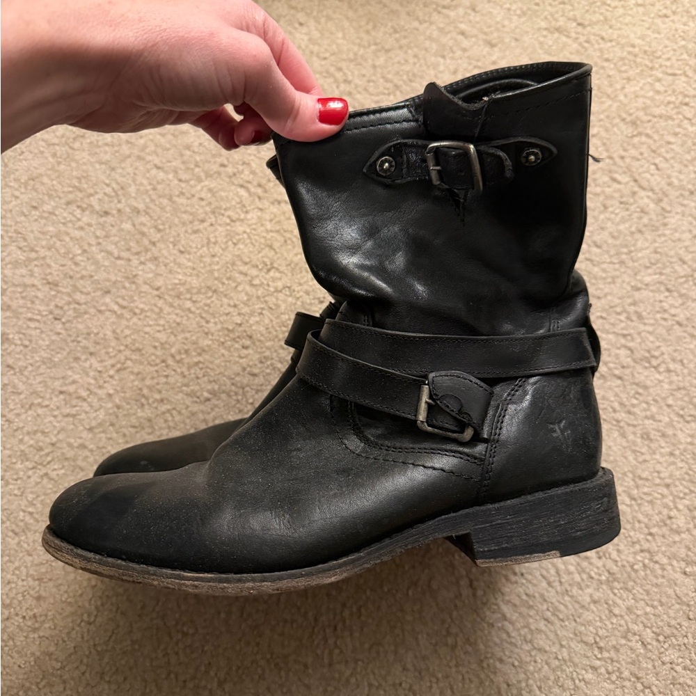 Frye Black Leather Moto Boots